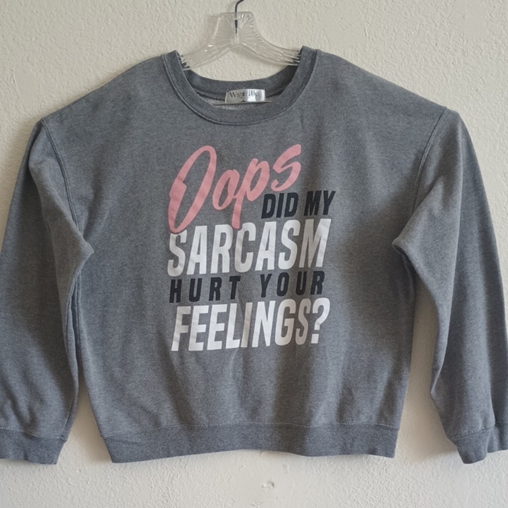 Wound Up Gray Sweatshirt with Pink and White Accents
